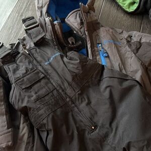 Weatherproof Dark Brown and Gray Snowsuit with Blue Accents
